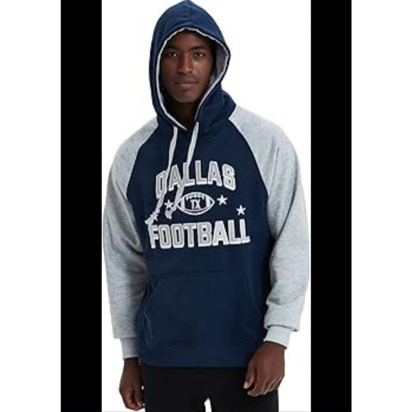 New Dallas Cowboys Hoodie Men's Size Medium Navy Gray Fleece Drawstring Football - Picture 2 of 10